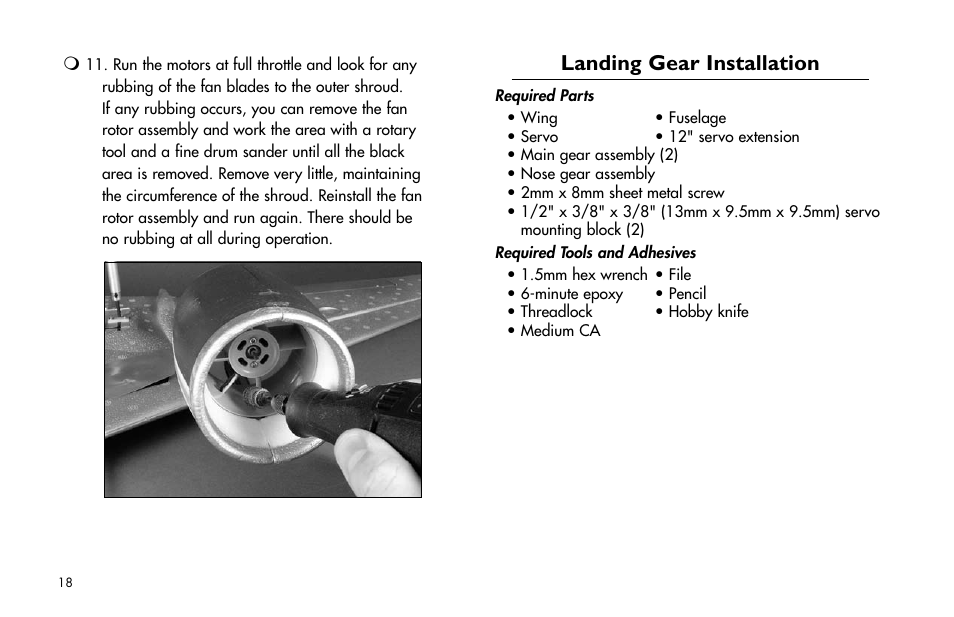 Landing gear installation | E-flite Super Airliner DF ARF User Manual | Page 18 / 36