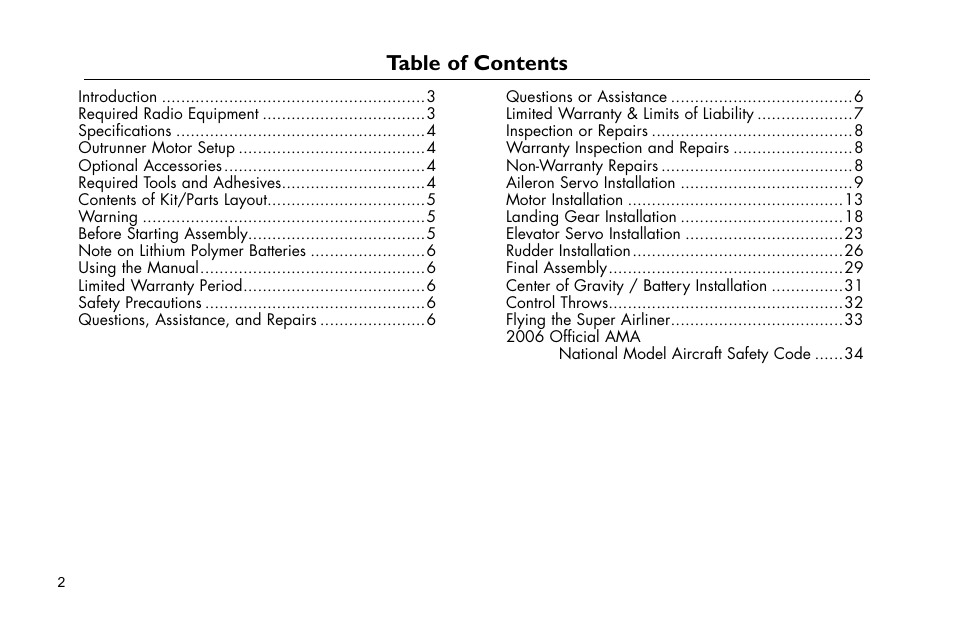 E-flite Super Airliner DF ARF User Manual | Page 2 / 36