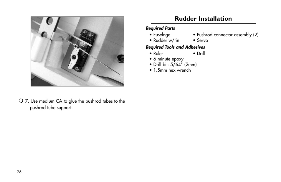 Rudder installation | E-flite Super Airliner DF ARF User Manual | Page 26 / 36