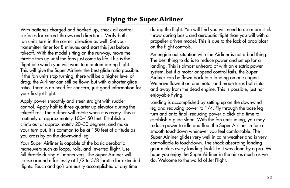 Flying the super airliner | E-flite Super Airliner DF ARF User Manual | Page 33 / 36