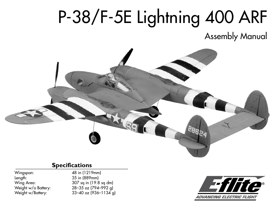 E-flite P-38/F-5E Lightning 400 ARF User Manual | 36 pages