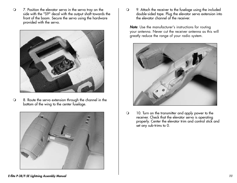 E-flite P-38/F-5E Lightning 400 ARF User Manual | Page 11 / 36