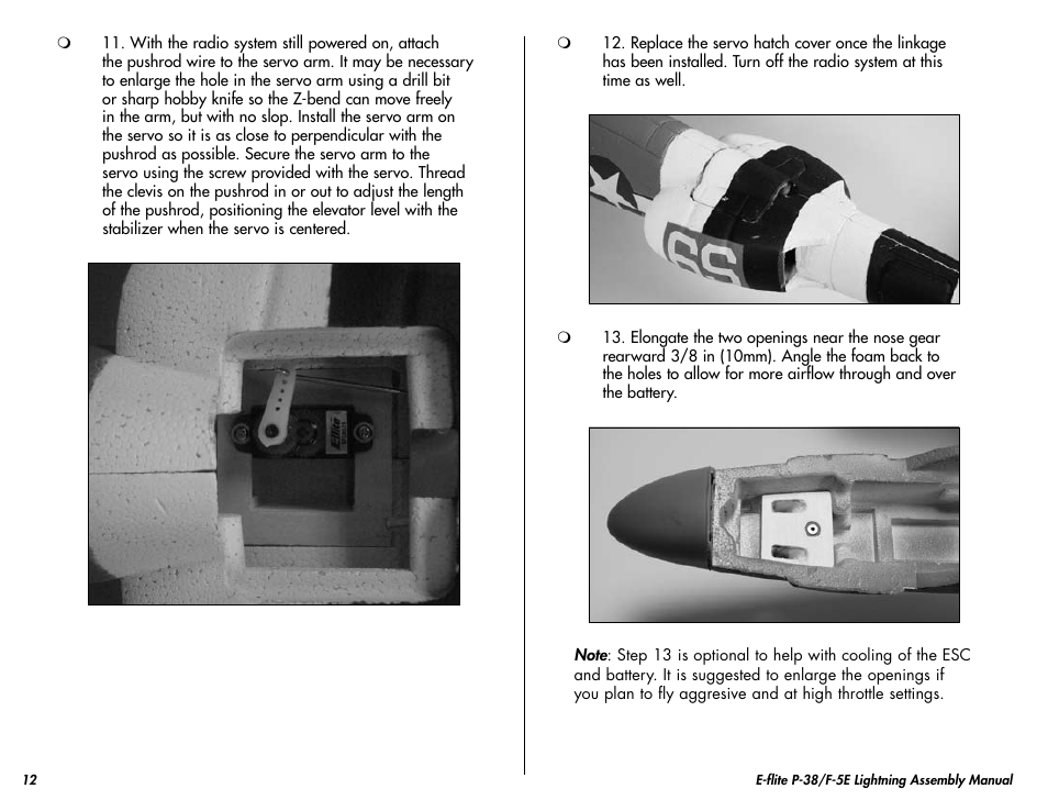 E-flite P-38/F-5E Lightning 400 ARF User Manual | Page 12 / 36