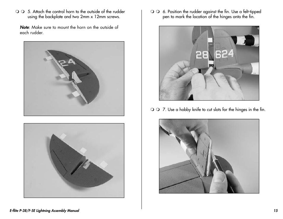 E-flite P-38/F-5E Lightning 400 ARF User Manual | Page 15 / 36