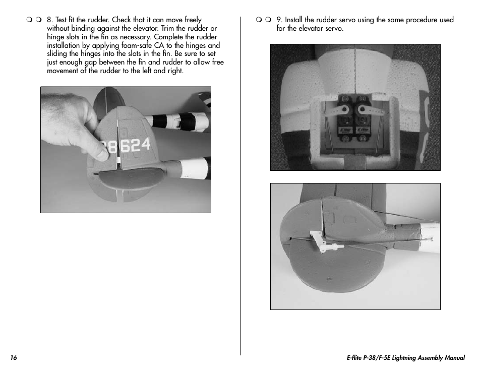E-flite P-38/F-5E Lightning 400 ARF User Manual | Page 16 / 36