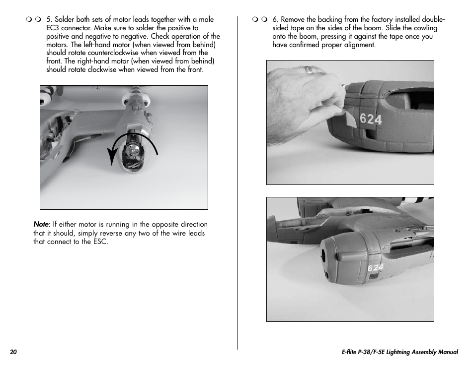 E-flite P-38/F-5E Lightning 400 ARF User Manual | Page 20 / 36