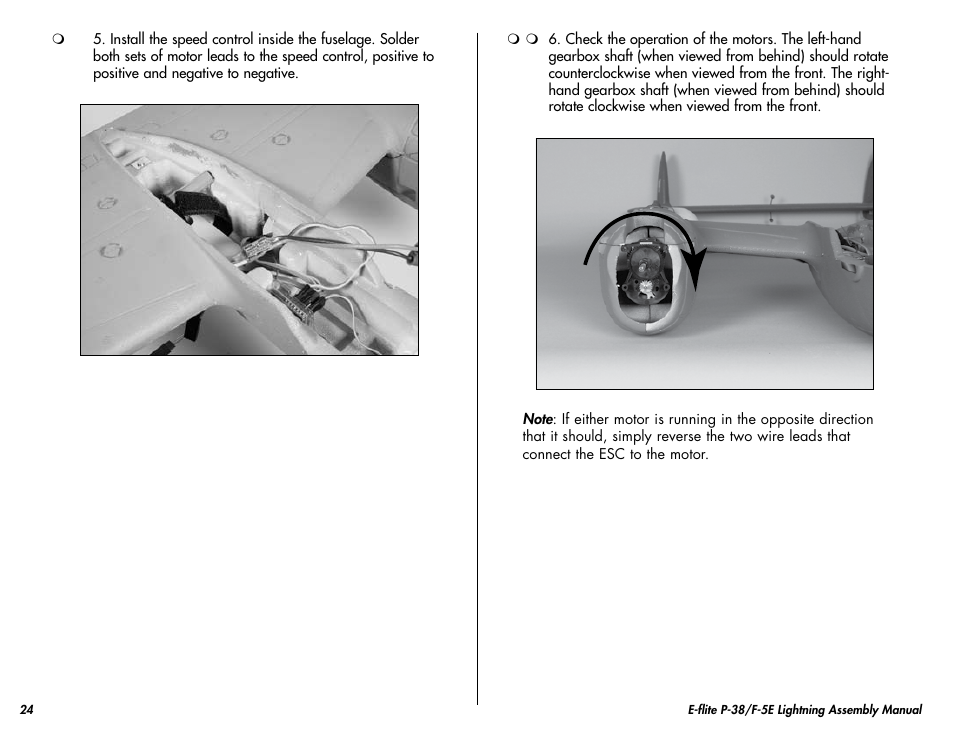 E-flite P-38/F-5E Lightning 400 ARF User Manual | Page 24 / 36