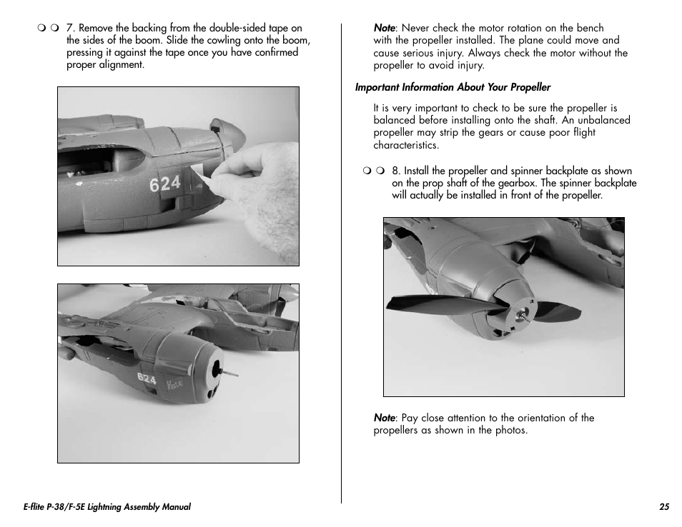 E-flite P-38/F-5E Lightning 400 ARF User Manual | Page 25 / 36