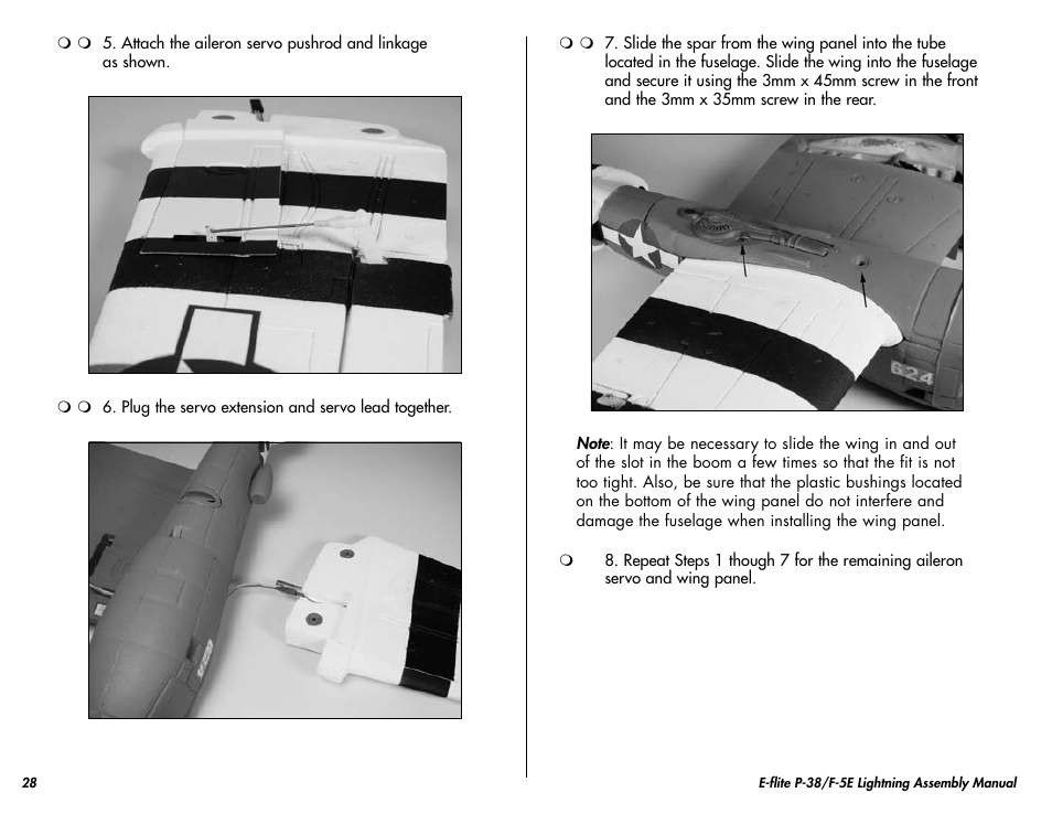 E-flite P-38/F-5E Lightning 400 ARF User Manual | Page 28 / 36