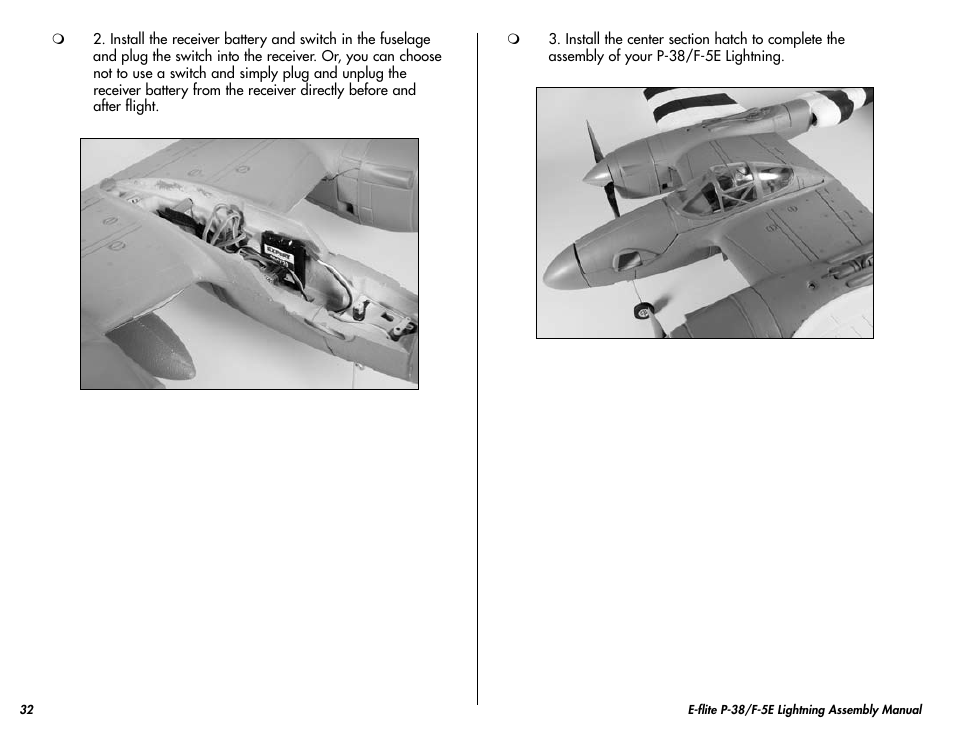 E-flite P-38/F-5E Lightning 400 ARF User Manual | Page 32 / 36