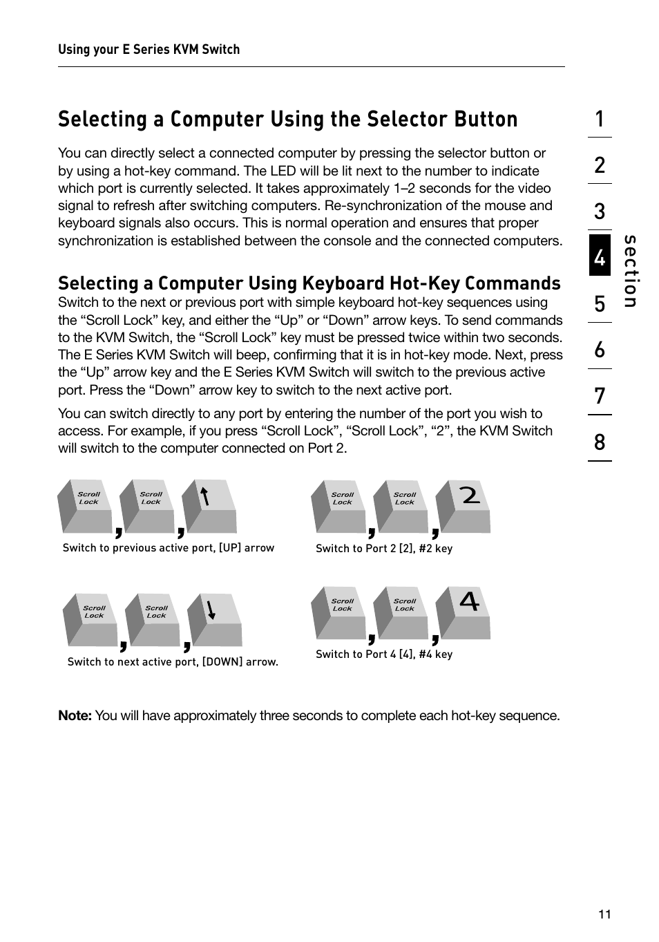 Selecting a computer using the selector button, Se ct io n | Belkin F1DB102P2 User Manual | Page 13 / 22