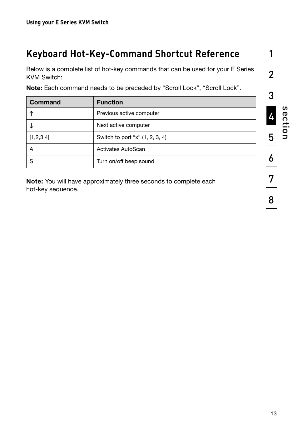 Keyboard hot-key-command shortcut reference, Se ct io n | Belkin F1DB102P2 User Manual | Page 15 / 22