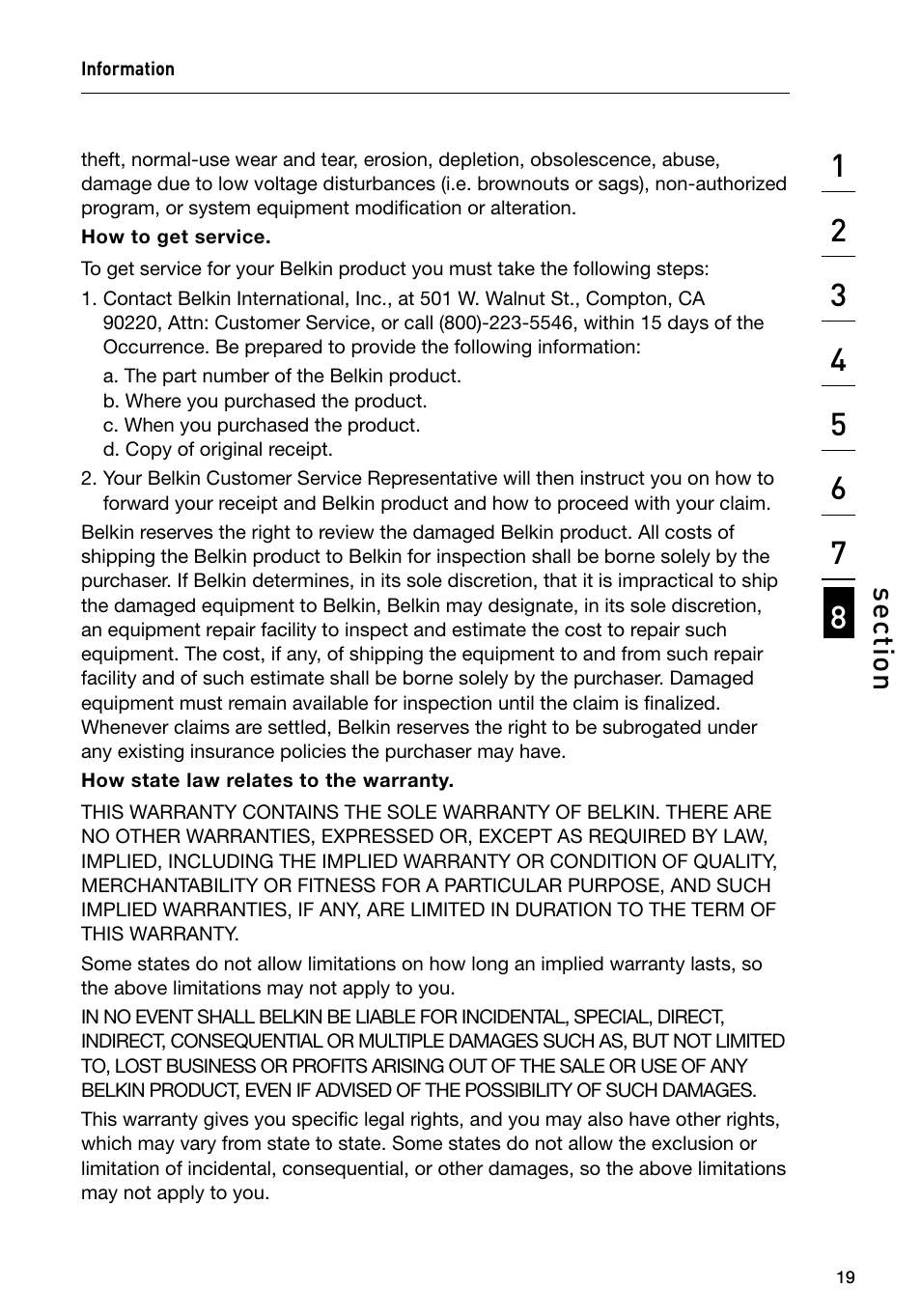 Se ct io n | Belkin F1DB102P2 User Manual | Page 21 / 22