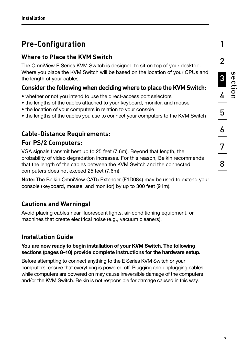 Unit display diagrams, Pre-configuration, Se ct io n | Belkin F1DB102P2 User Manual | Page 9 / 22