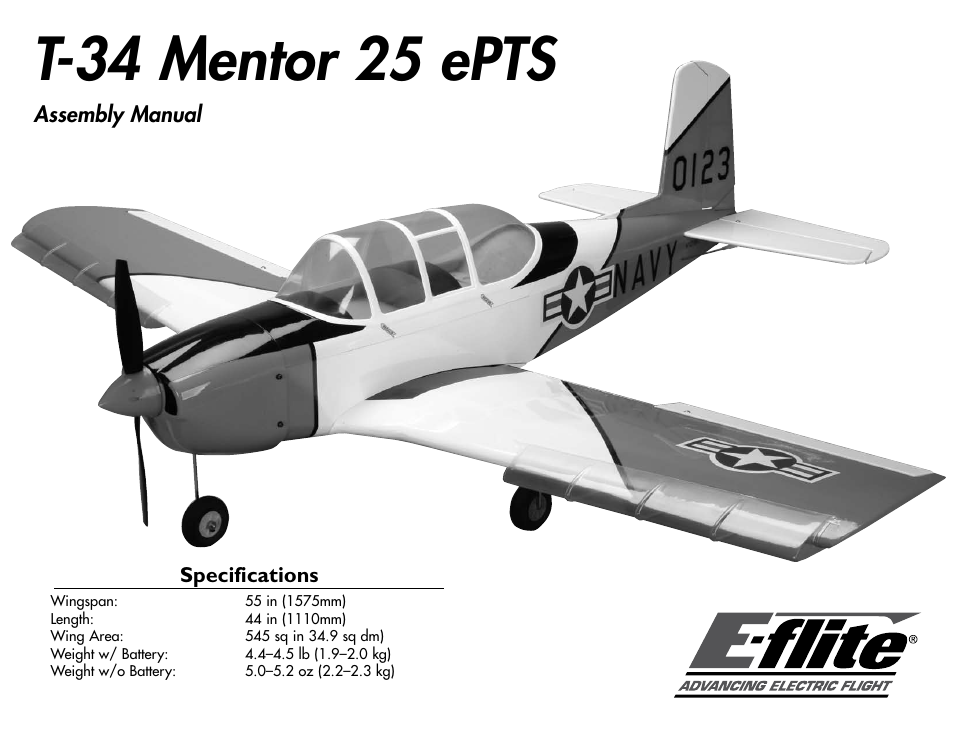 E-flite T-34 Mentor 25 ePTS RTF manual User Manual | 44 pages