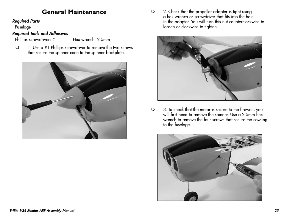 General maintenance | E-flite T-34 Mentor 25 ePTS RTF manual User Manual | Page 25 / 44