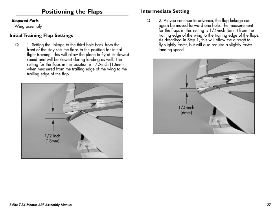 Positioning the flaps | E-flite T-34 Mentor 25 ePTS RTF manual User Manual | Page 27 / 44