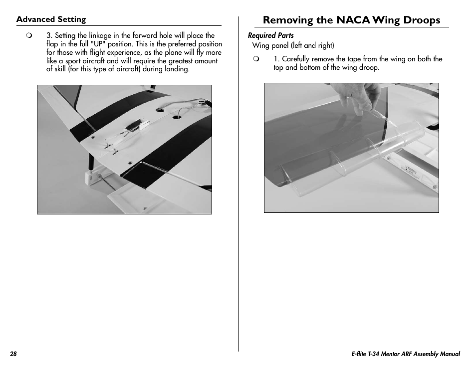 Removing the naca wing droops | E-flite T-34 Mentor 25 ePTS RTF manual User Manual | Page 28 / 44