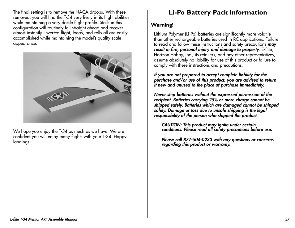 Li-po battery pack information | E-flite T-34 Mentor 25 ePTS RTF manual User Manual | Page 37 / 44