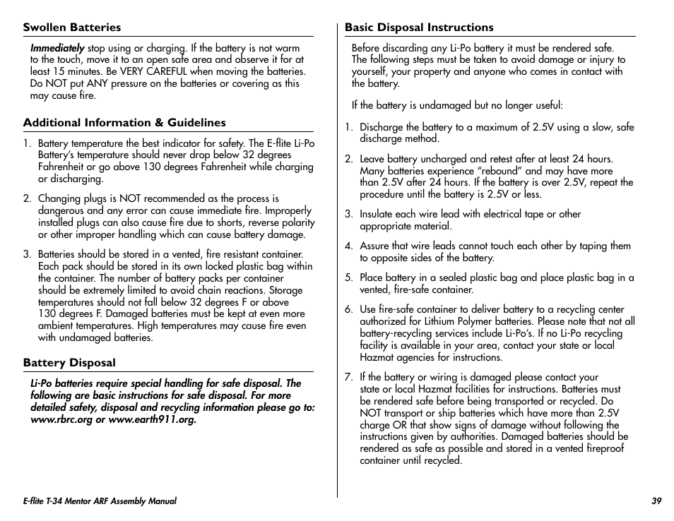 E-flite T-34 Mentor 25 ePTS RTF manual User Manual | Page 39 / 44