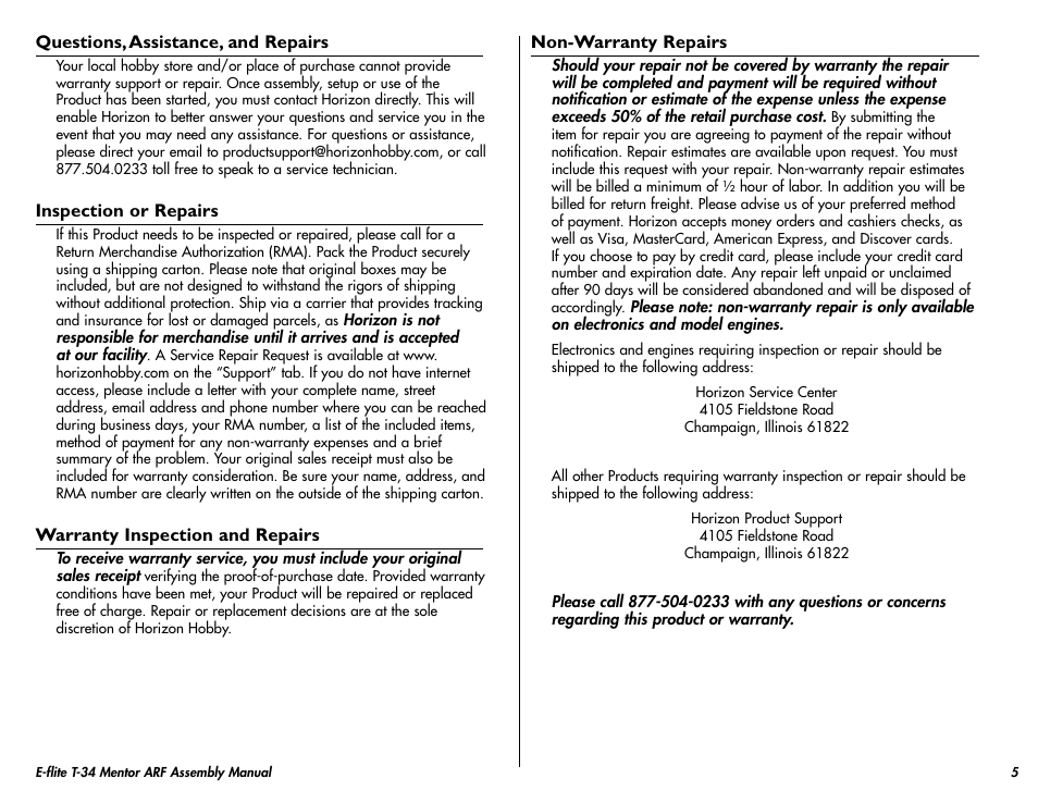 E-flite T-34 Mentor 25 ePTS RTF manual User Manual | Page 5 / 44