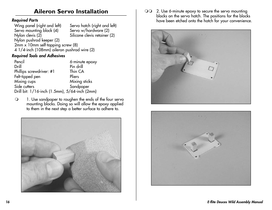 Aileron servo installation | E-flite Deuces Wild 25e2 ARF User Manual | Page 16 / 68
