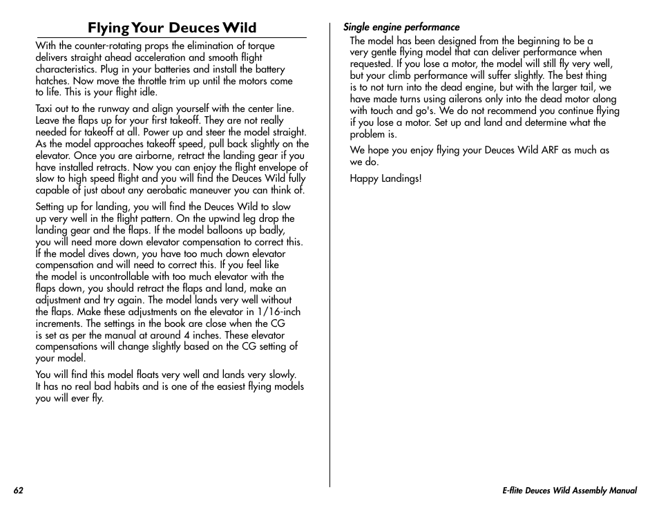 Flying your deuces wild | E-flite Deuces Wild 25e2 ARF User Manual | Page 62 / 68