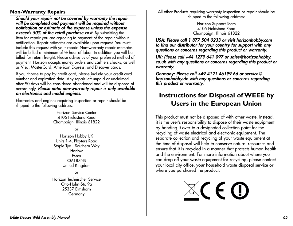 E-flite Deuces Wild 25e2 ARF User Manual | Page 65 / 68