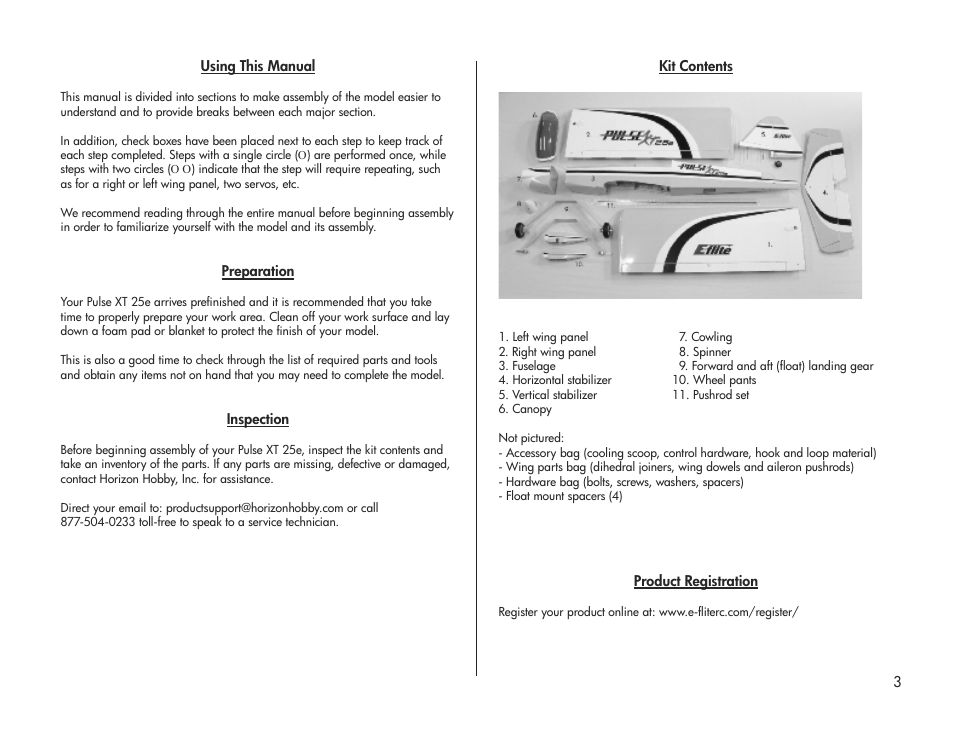 E-flite Pulse XT 25e ARF User Manual | Page 3 / 36