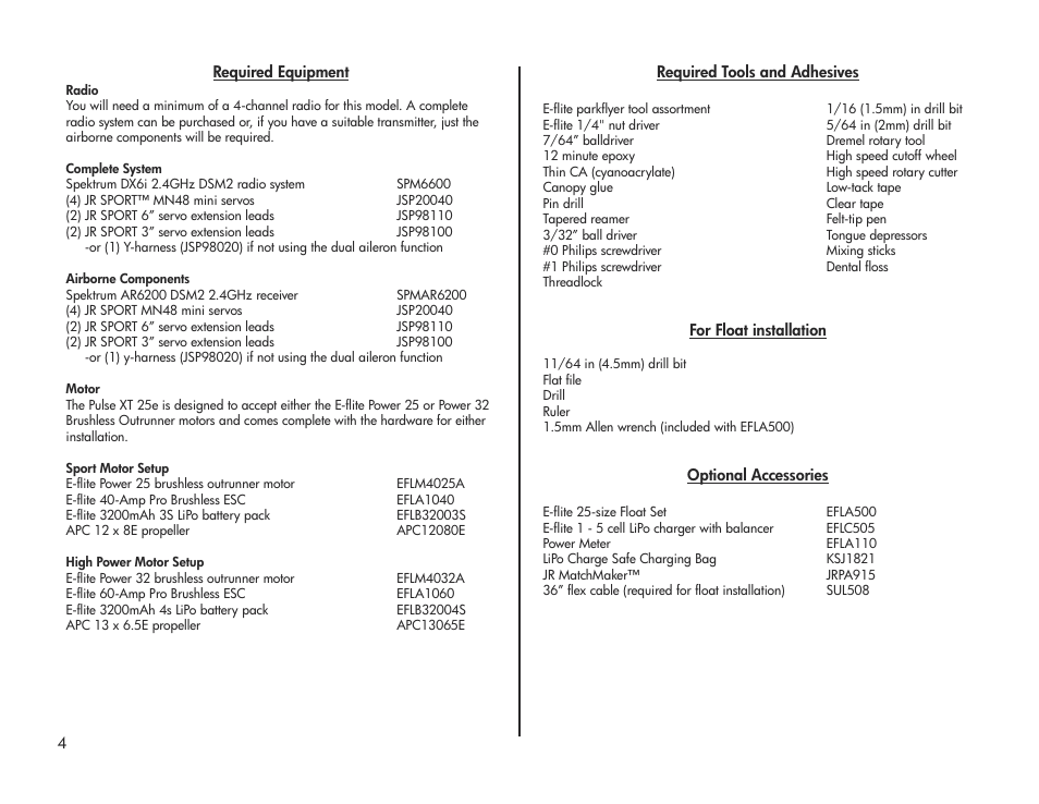 E-flite Pulse XT 25e ARF User Manual | Page 4 / 36