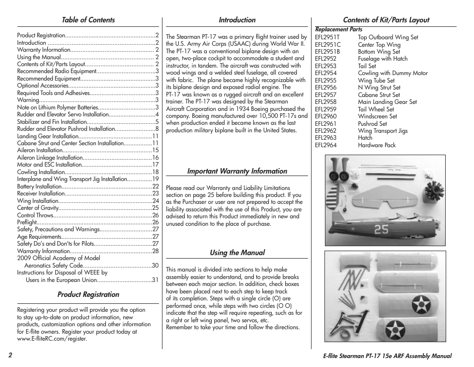 E-flite Stearman PT-17 15e ARF User Manual | Page 2 / 32