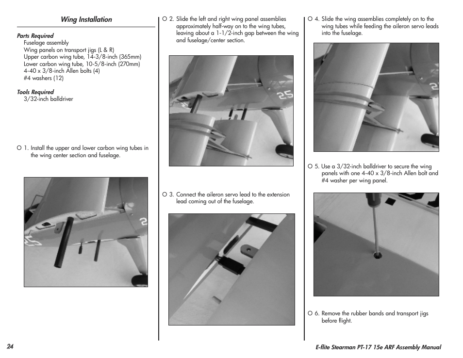 E-flite Stearman PT-17 15e ARF User Manual | Page 24 / 32