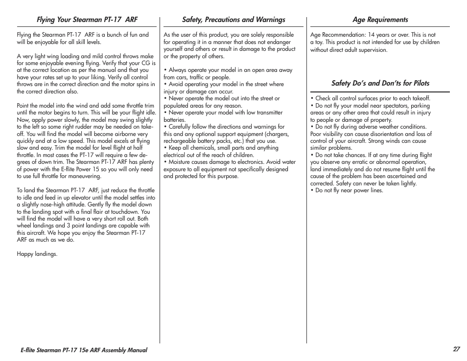 E-flite Stearman PT-17 15e ARF User Manual | Page 27 / 32