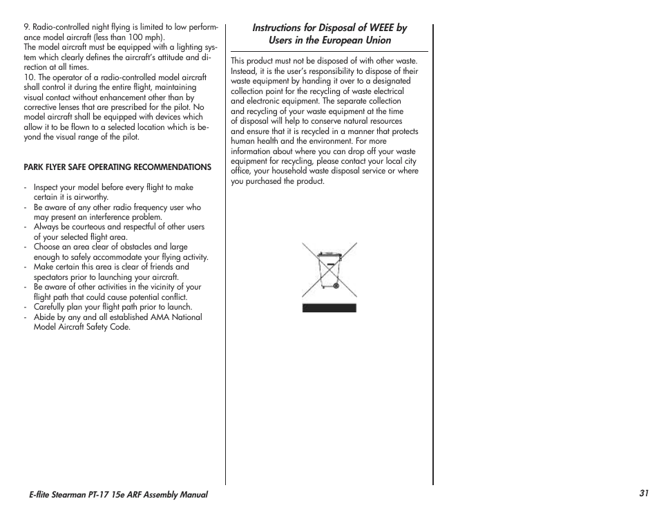 E-flite Stearman PT-17 15e ARF User Manual | Page 31 / 32