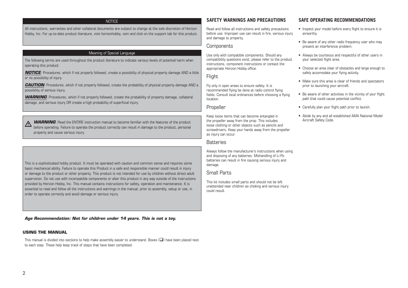 E-flite PA-20 Pacer 10e ARF User Manual | Page 2 / 48