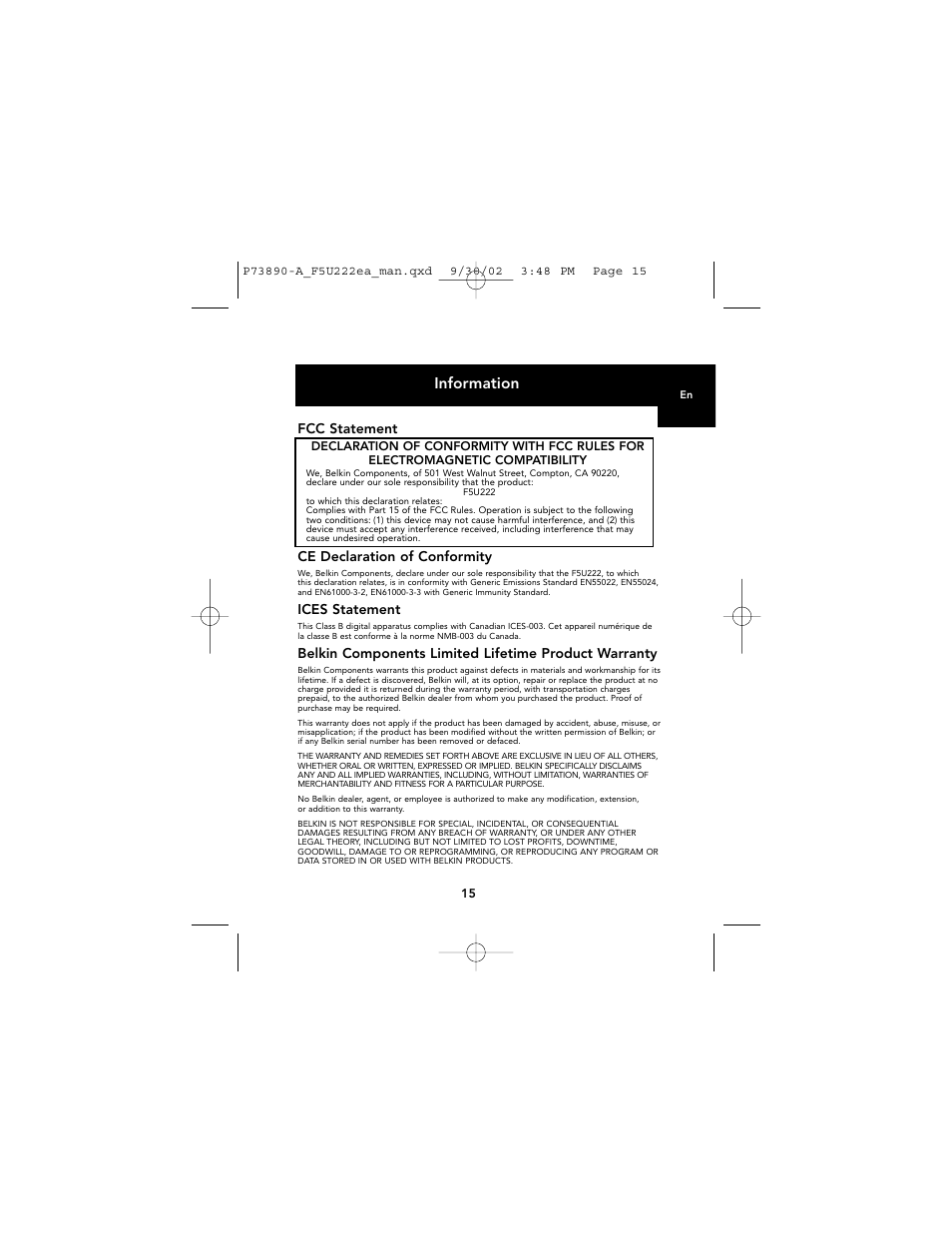 Information | Belkin P73890EA-A User Manual | Page 19 / 111