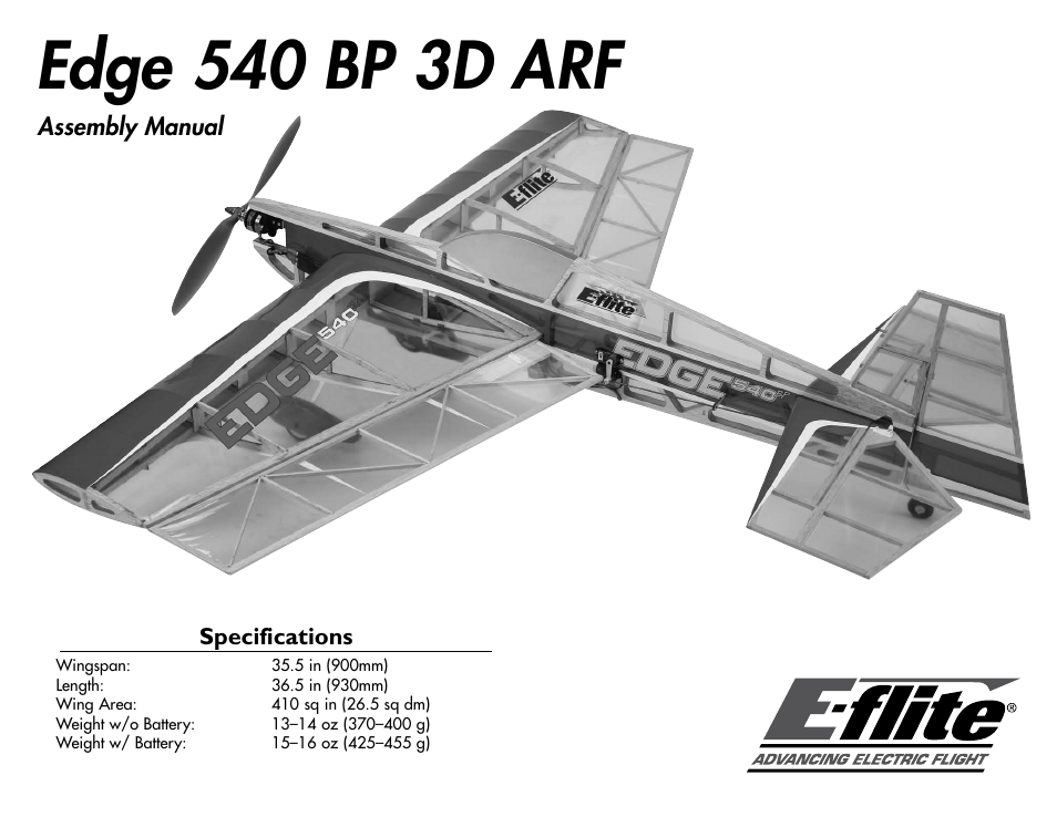 E-flite Edge 540 BP 3D ARF User Manual | 32 pages