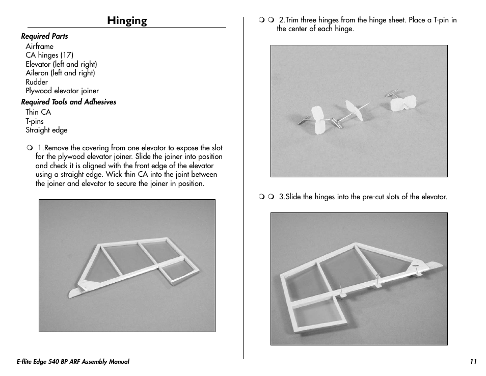 Hinging | E-flite Edge 540 BP 3D ARF User Manual | Page 11 / 32