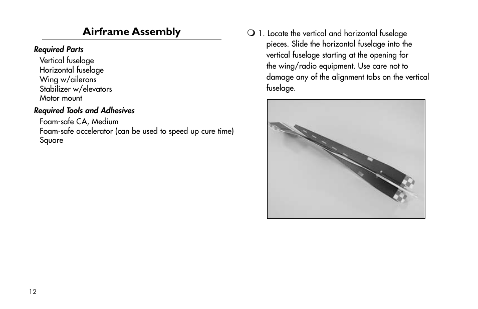 Airframe assembly, Airframe.assembly | E-flite Extra 260 3D Profile User Manual | Page 12 / 44