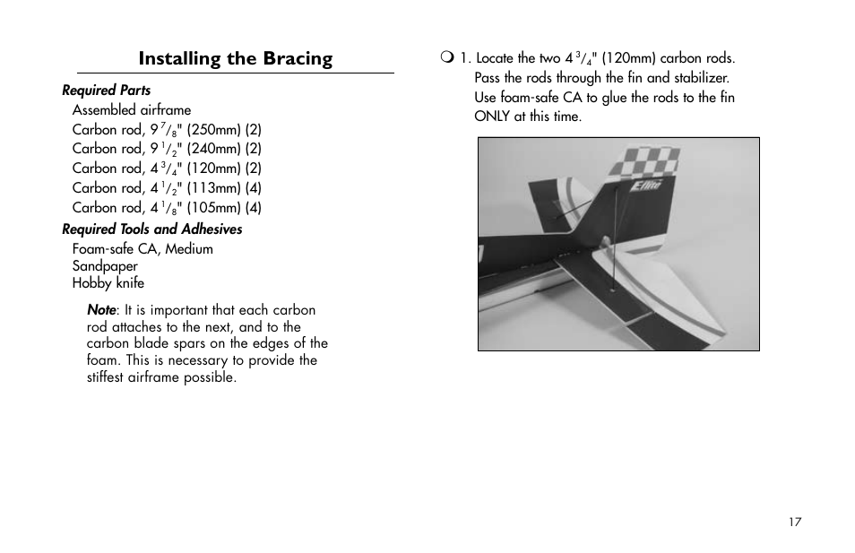 Installing the bracing, Installing.the.bracing | E-flite Extra 260 3D Profile User Manual | Page 17 / 44