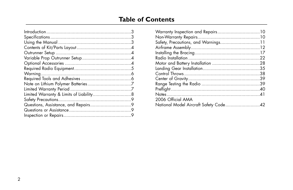 E-flite Extra 260 3D Profile User Manual | Page 2 / 44