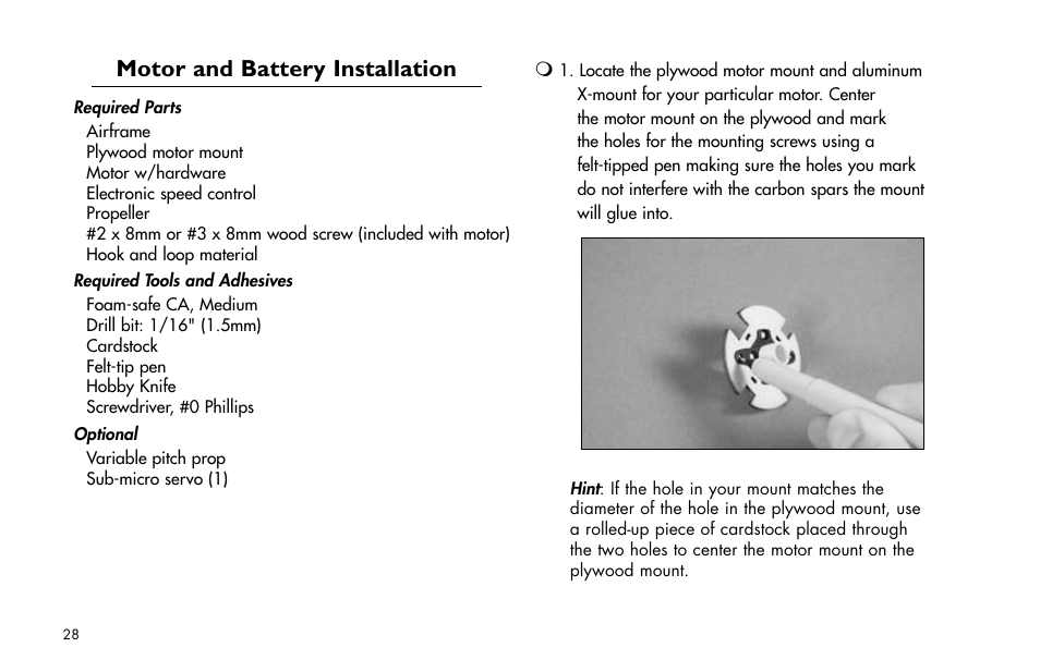 Motor and battery installation | E-flite Extra 260 3D Profile User Manual | Page 28 / 44