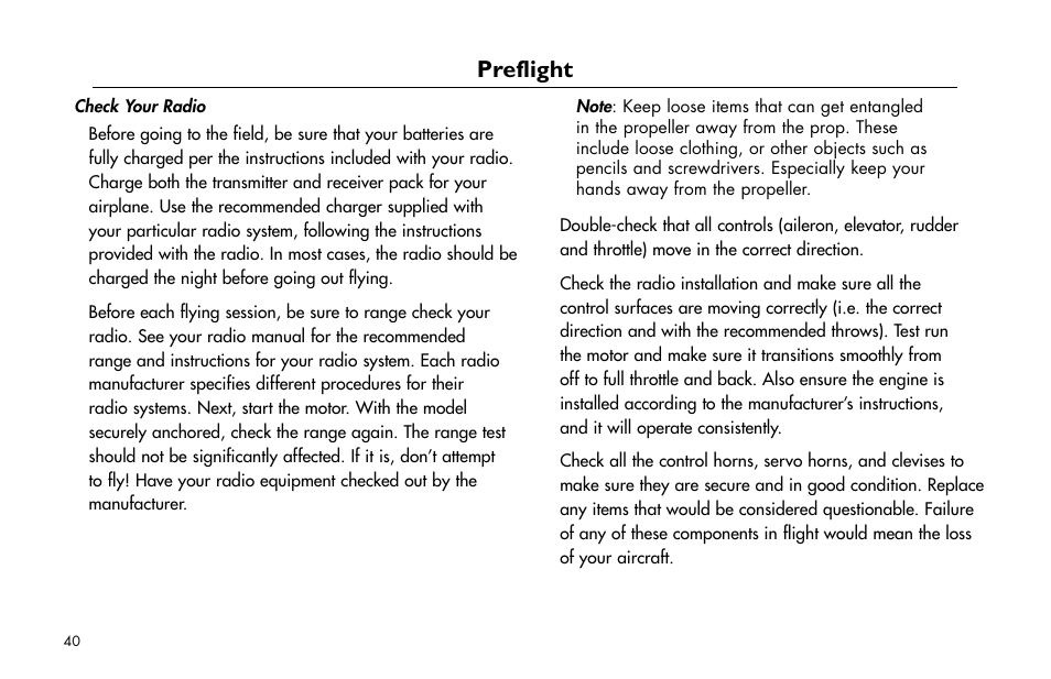 Preflight | E-flite Extra 260 3D Profile User Manual | Page 40 / 44