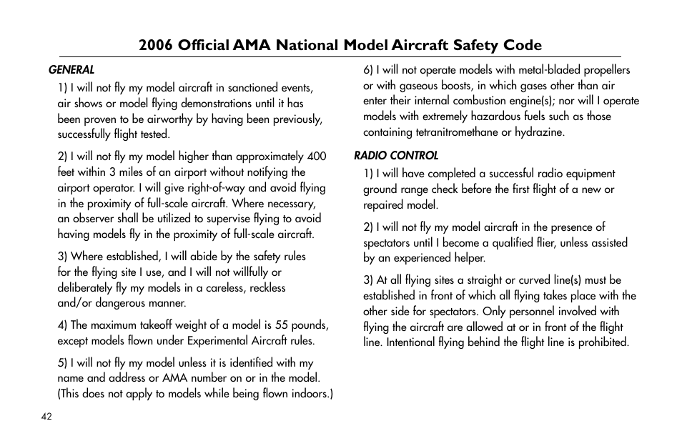 Official.ama, National.model.aircraft.safety.code | E-flite Extra 260 3D Profile User Manual | Page 42 / 44