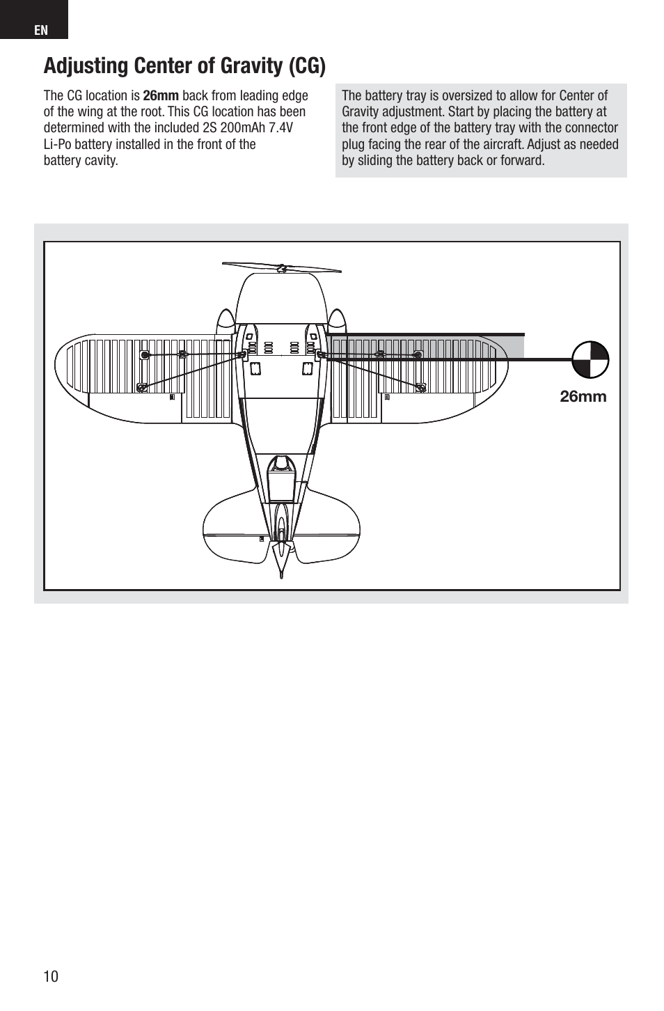 Adjusting center of gravity (cg) | E-flite UMX Gee Bee R2 BNF User Manual | Page 10 / 21