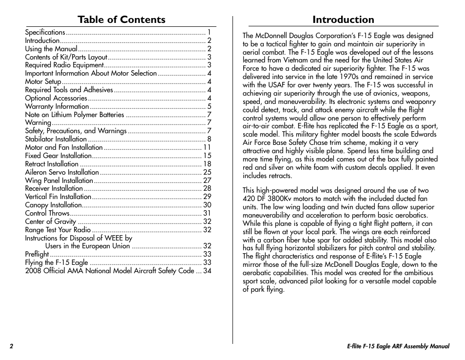 E-flite F-15 Eagle DF ARF User Manual | Page 2 / 36