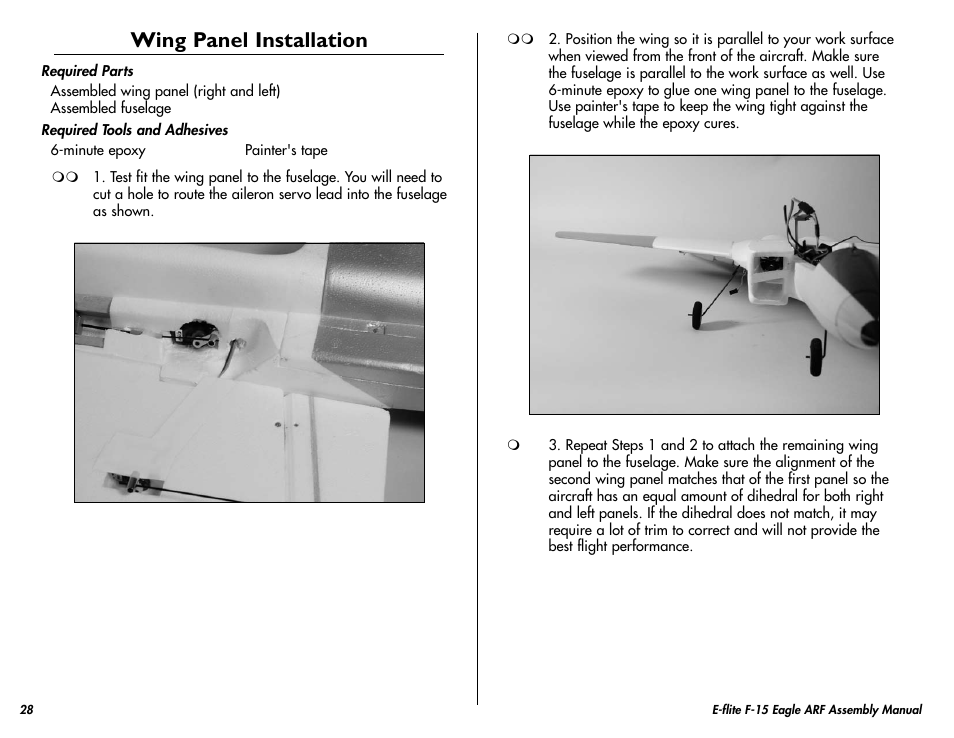 Wing panel installation | E-flite F-15 Eagle DF ARF User Manual | Page 28 / 36