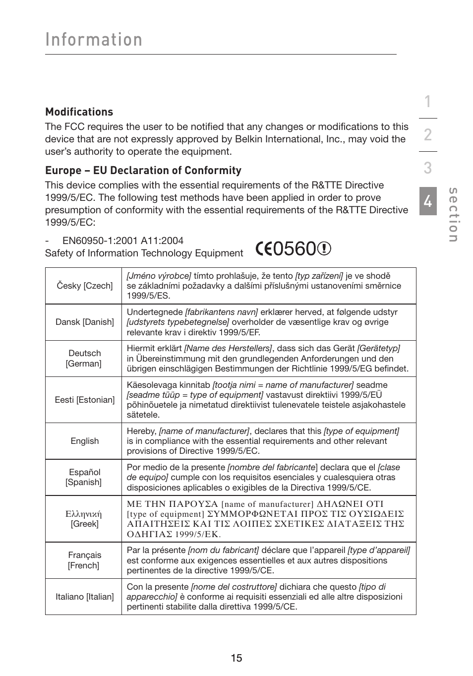 Information, Se ct io n | Belkin F5D4071 User Manual | Page 17 / 22