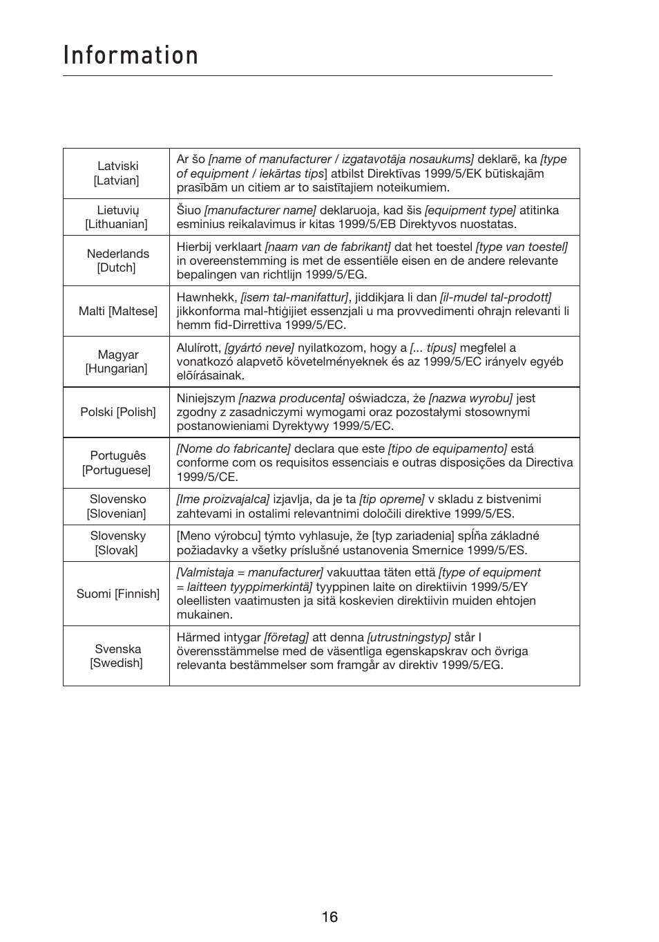 Information | Belkin F5D4071 User Manual | Page 18 / 22