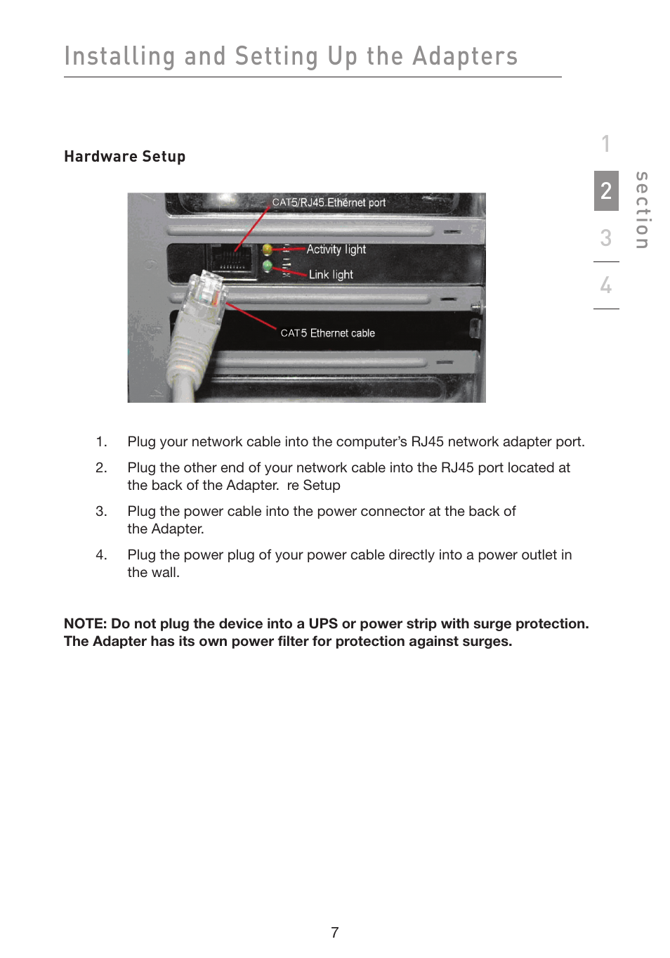 Installing and setting up the adapters, Se ct io n | Belkin F5D4071 User Manual | Page 9 / 22